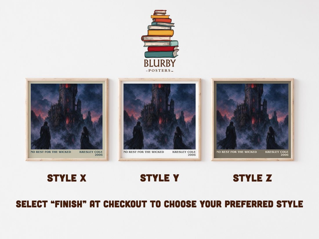 No Rest for the Wicked literary print in frame leaning in hallway – romance wall art (mockup)