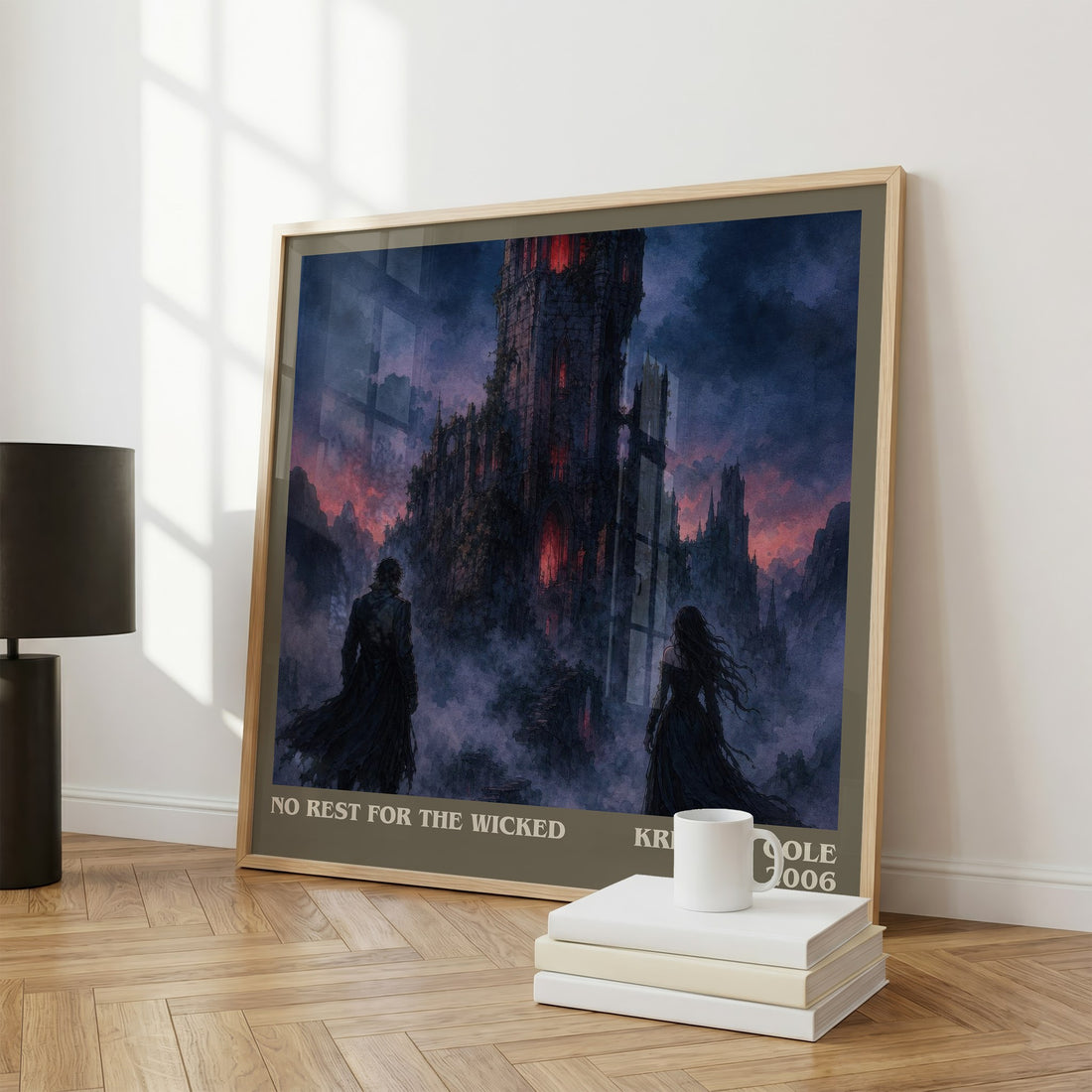No Rest for the Wicked literary print framed by window – literary home decor