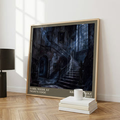 Dark Needs at Night's Edge literary print framed by window – literary home decor