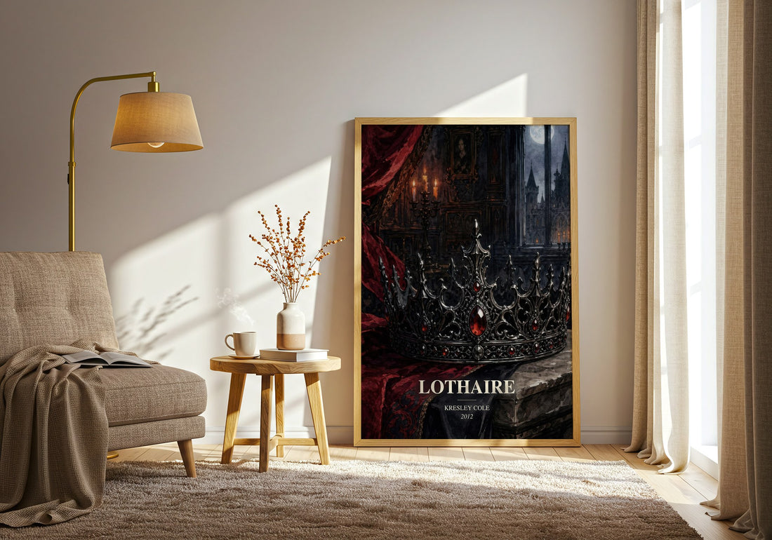 Lothaire watercolour print in frame leaning in hallway – romance wall art (mockup)