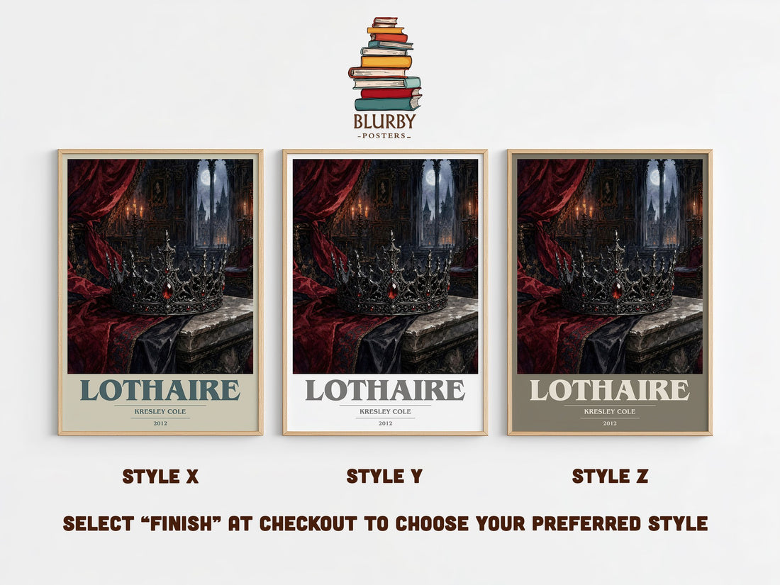 Lothaire book cover print in frame leaning in hallway – romance wall art (mockup)