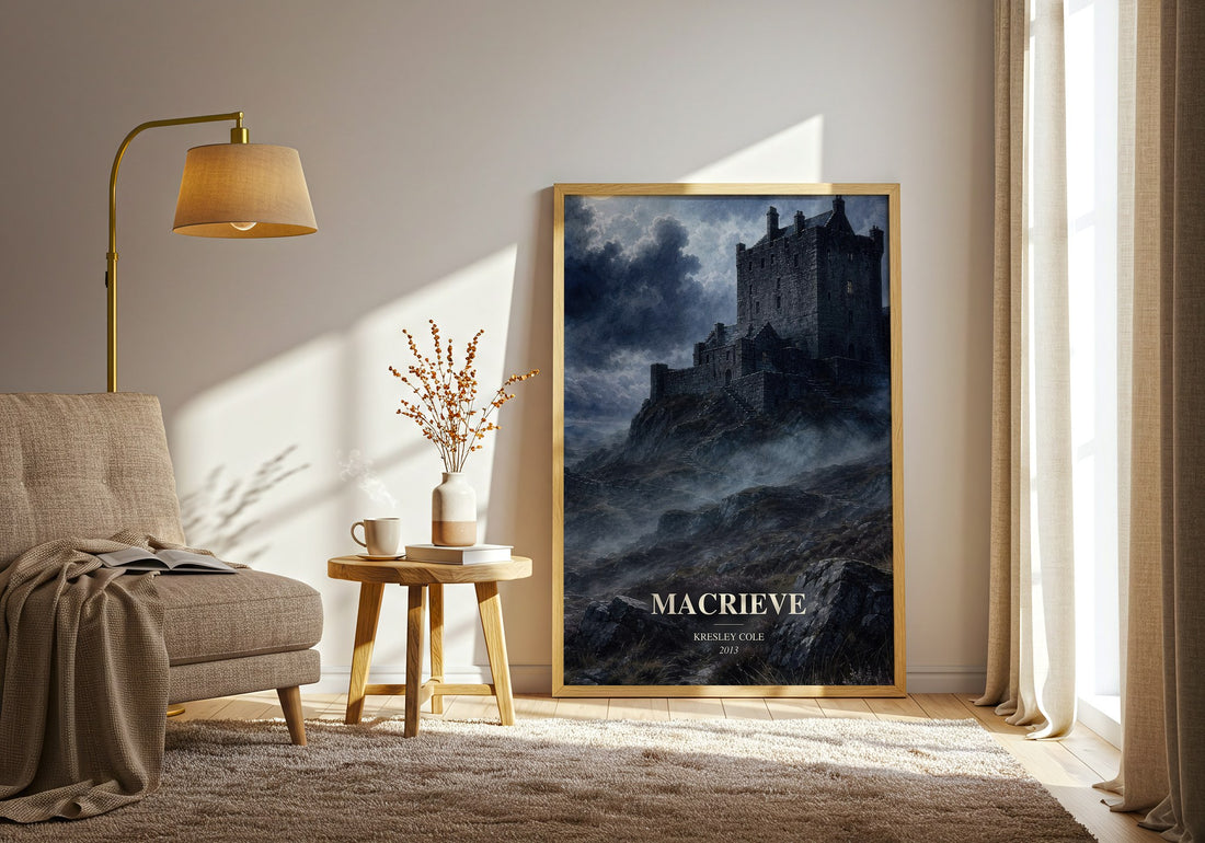 MacRieve watercolour print in frame leaning in hallway – romance wall art (mockup)
