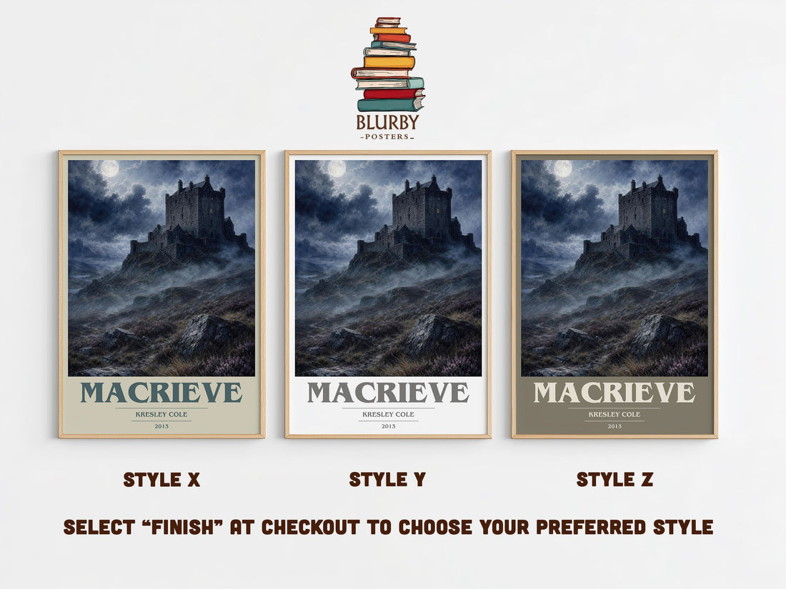 MacRieve book cover print in frame leaning in hallway – romance wall art (mockup)