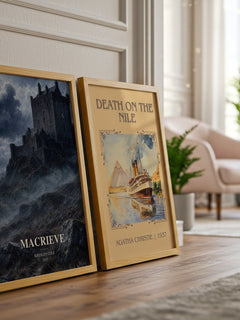 MacRieve watercolour print framed by window – literary home decor