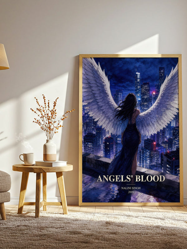 Angels' Blood watercolour print in frame leaning in hallway – fantasy wall art