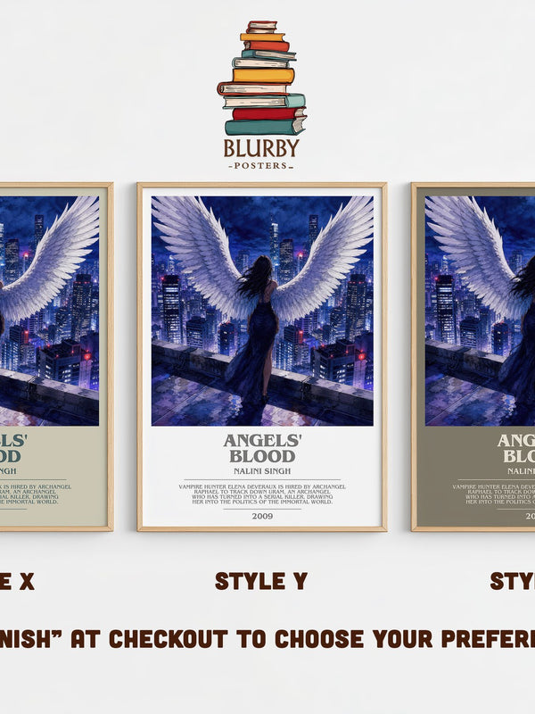 Angels' Blood bookish print in frame leaning in hallway – fantasy wall art