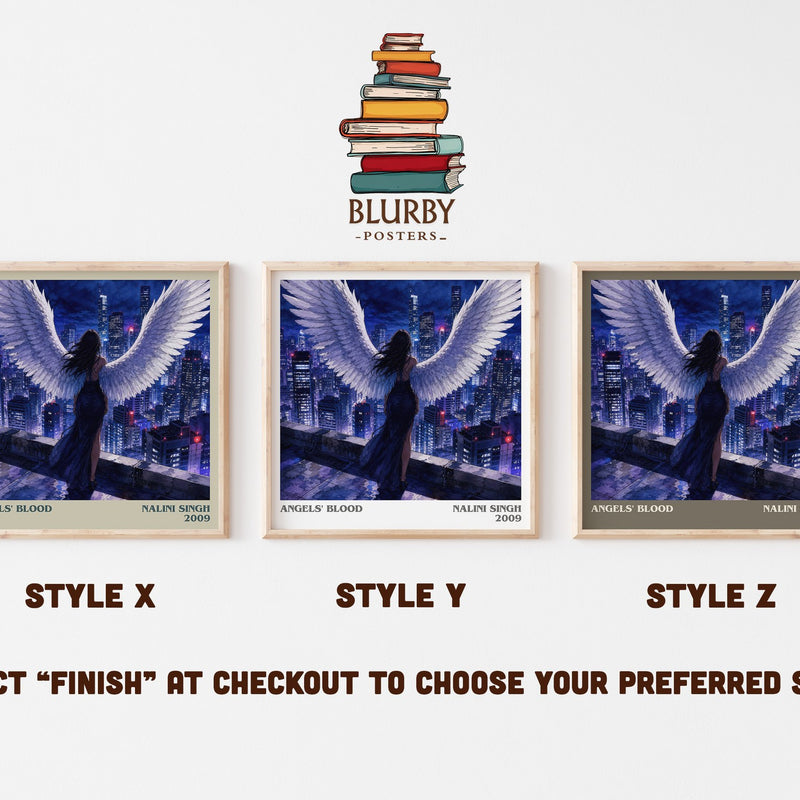 Angels' Blood literary print in frame leaning in hallway – fantasy wall art