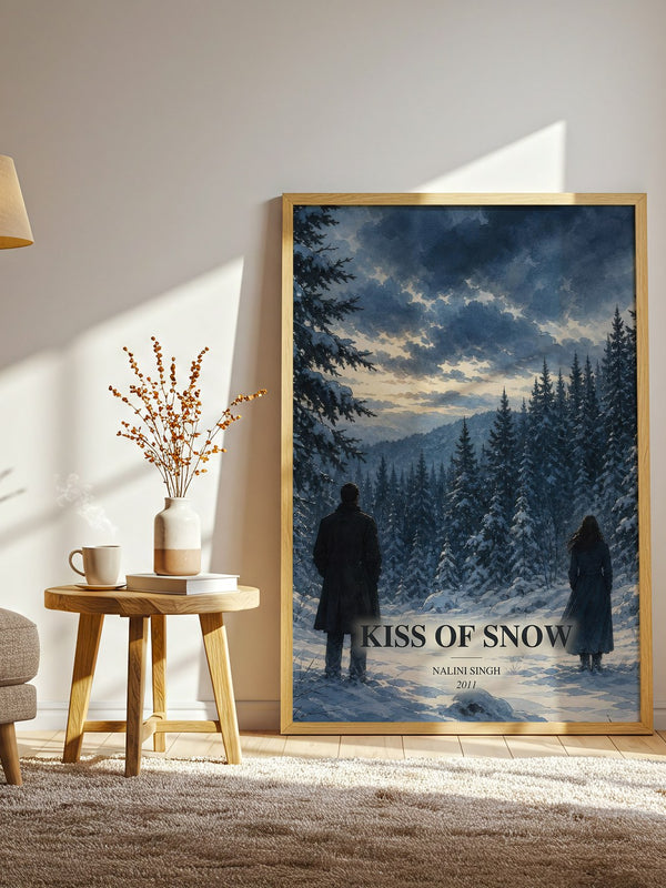 Kiss of Snow watercolour print in frame leaning in hallway – romance wall art