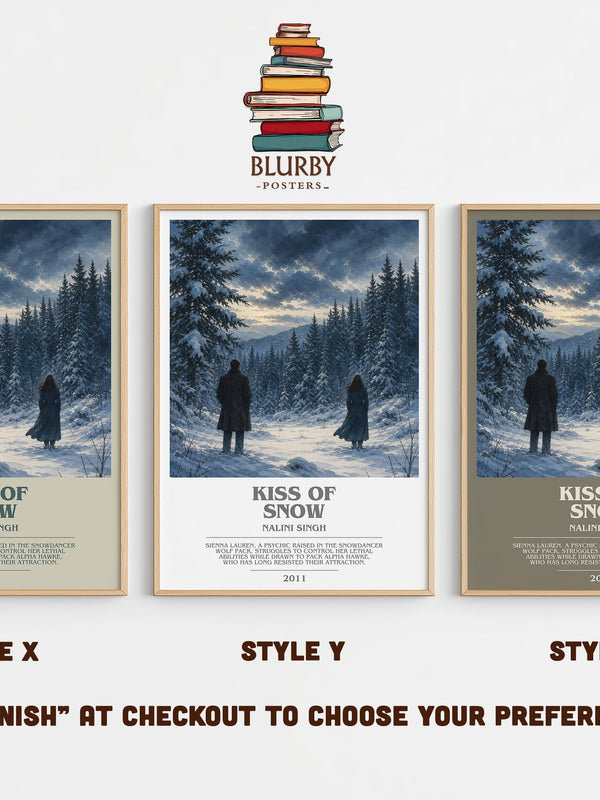 Kiss of Snow bookish print in frame leaning in hallway – romance wall art