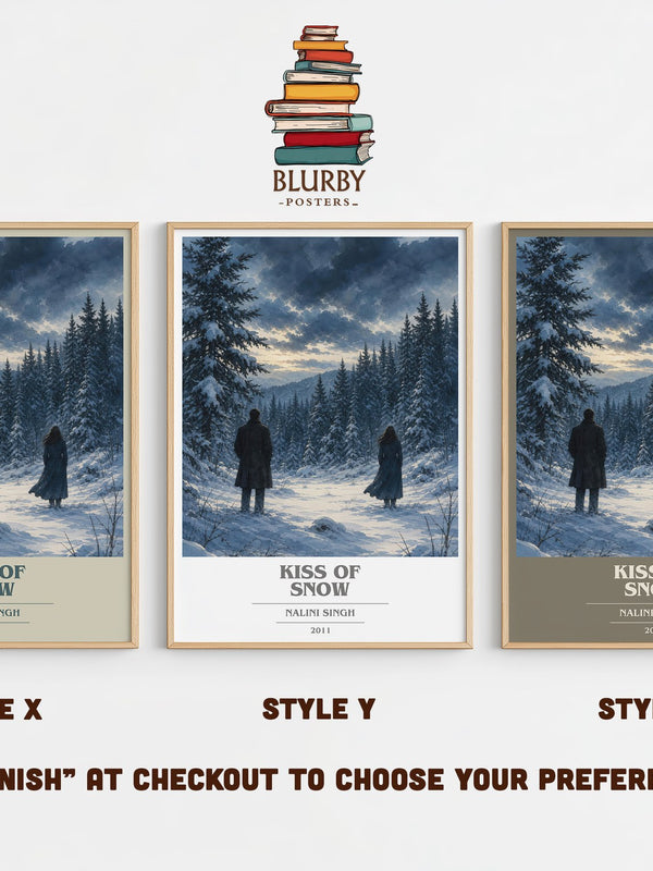 Kiss of Snow book cover print in frame leaning in hallway – romance wall art