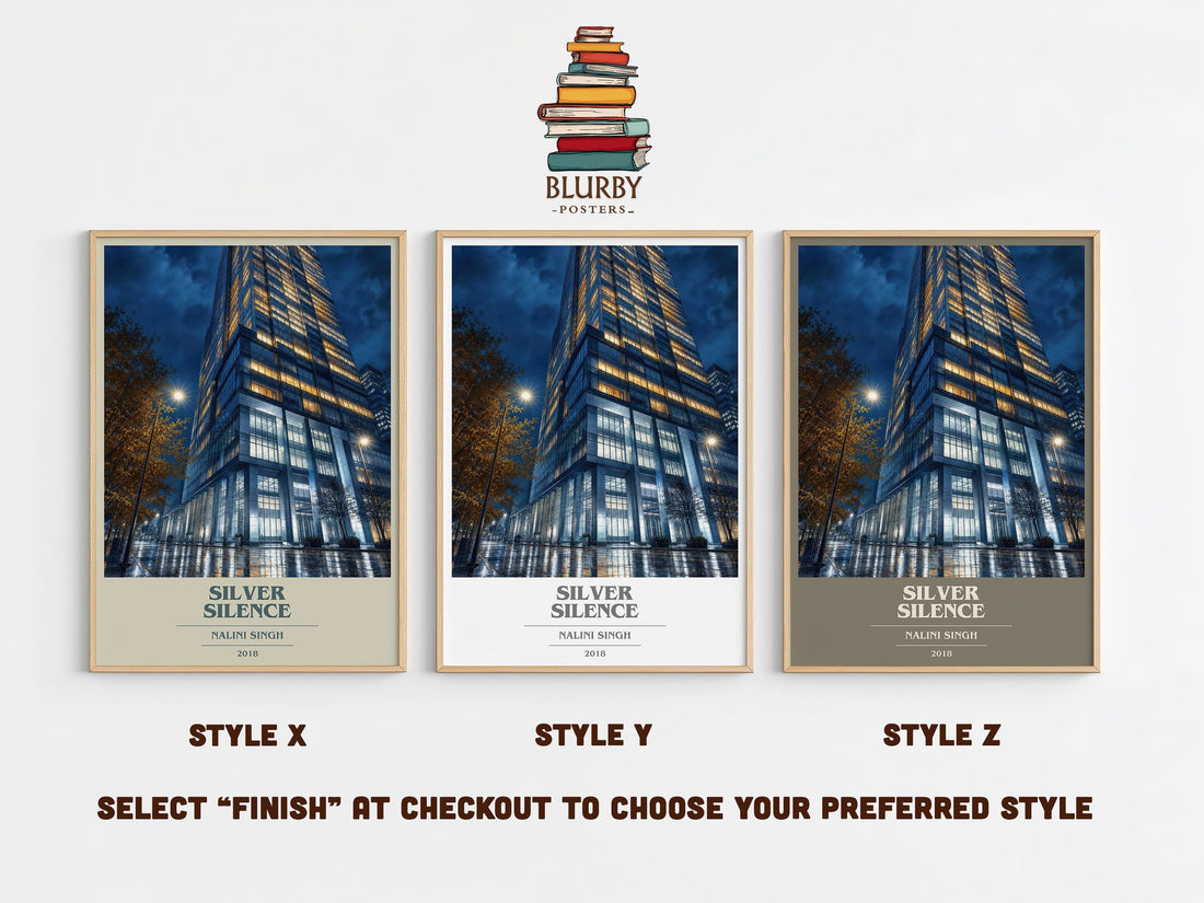 Silver Silence book cover print in frame leaning in hallway – romance wall art (mockup)