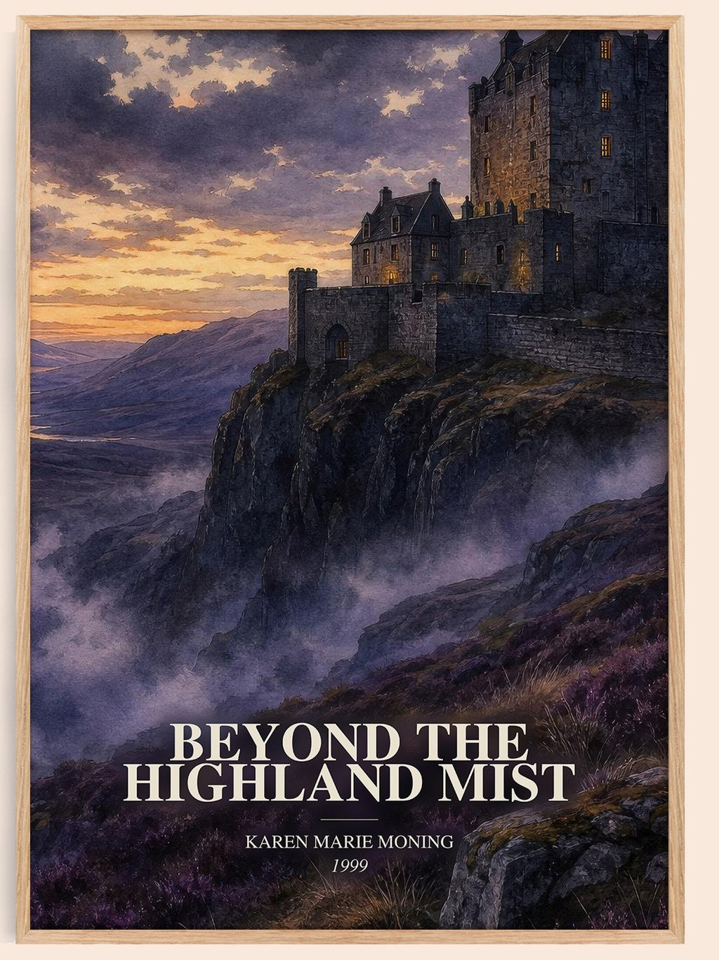 Beyond the Highland Mist watercolour book poster by Karen Marie Moning – framed literary art print