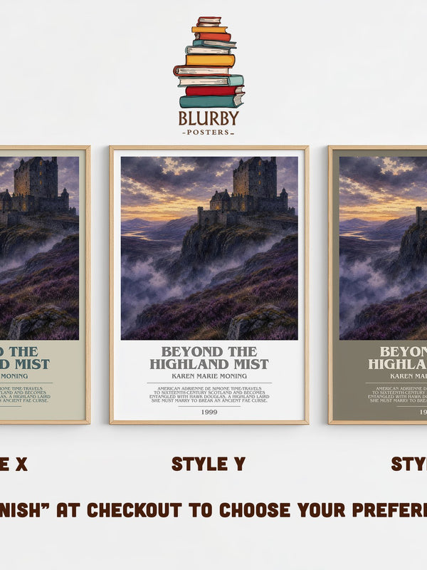 Beyond the Highland Mist bookish print in frame leaning in hallway – romance wall art