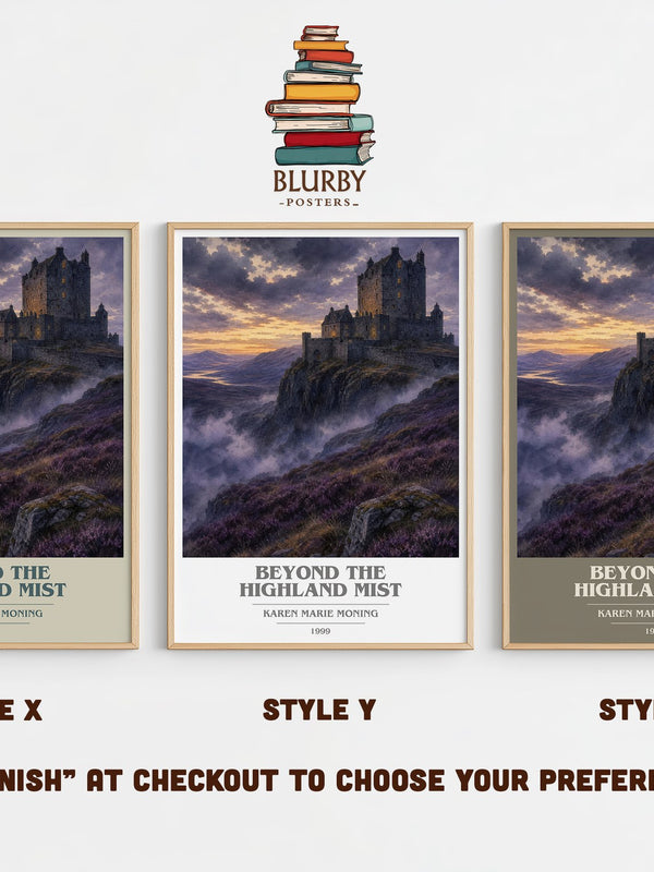 Beyond the Highland Mist book cover print in frame leaning in hallway – romance wall art