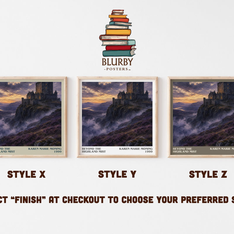 Beyond the Highland Mist literary print in frame leaning in hallway – romance wall art
