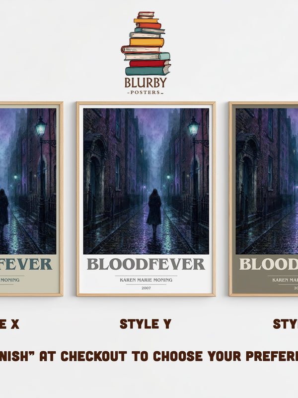 Bloodfever book cover print in frame leaning in hallway – fantasy wall art