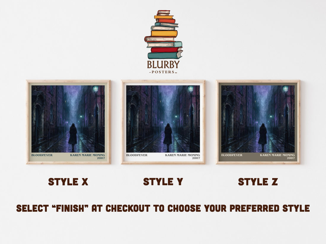 Bloodfever literary print in frame leaning in hallway – fantasy wall art (mockup)