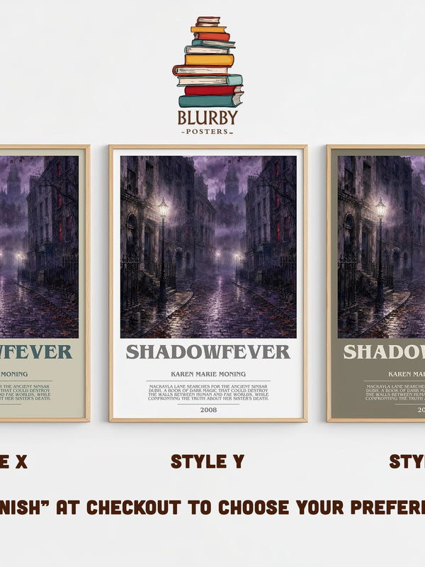 Shadowfever bookish print in frame leaning in hallway – fantasy wall art