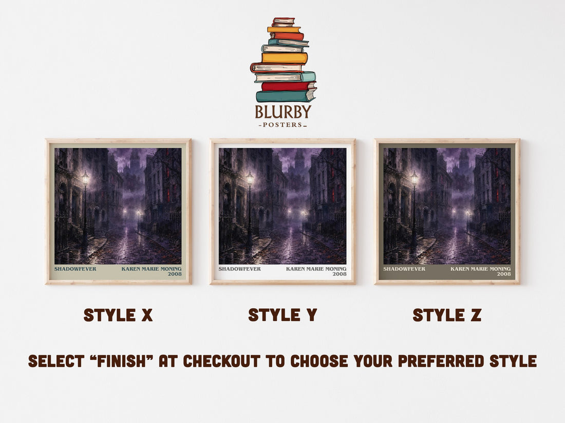 Shadowfever literary print in frame leaning in hallway – fantasy wall art (mockup)