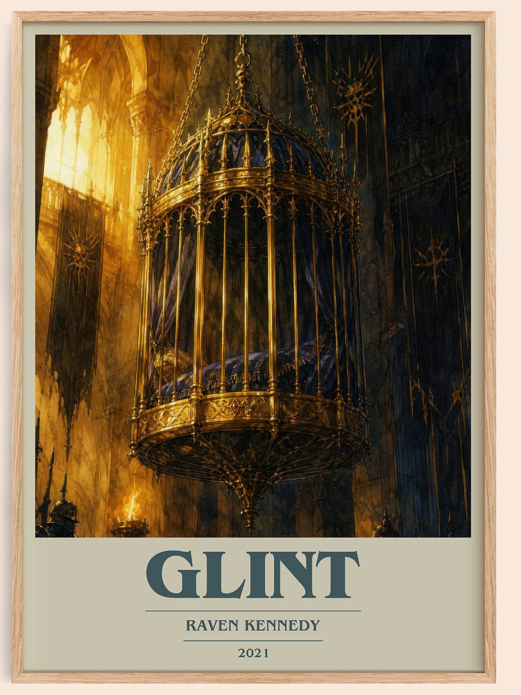 Glint book cover book poster by Raven Kennedy – framed literary art print