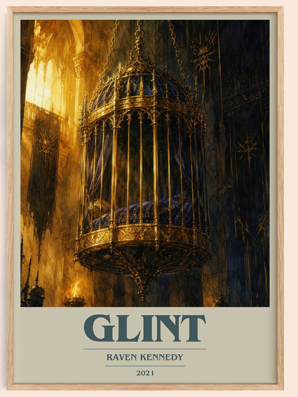 Glint book cover book poster by Raven Kennedy – framed literary art print