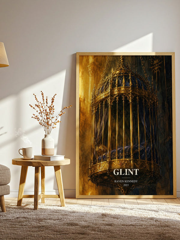 Glint watercolour print in frame leaning in hallway – fantasy wall art