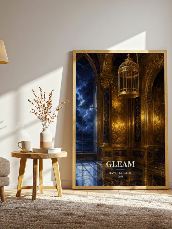 Gleam watercolour print in frame leaning in hallway – fantasy wall art