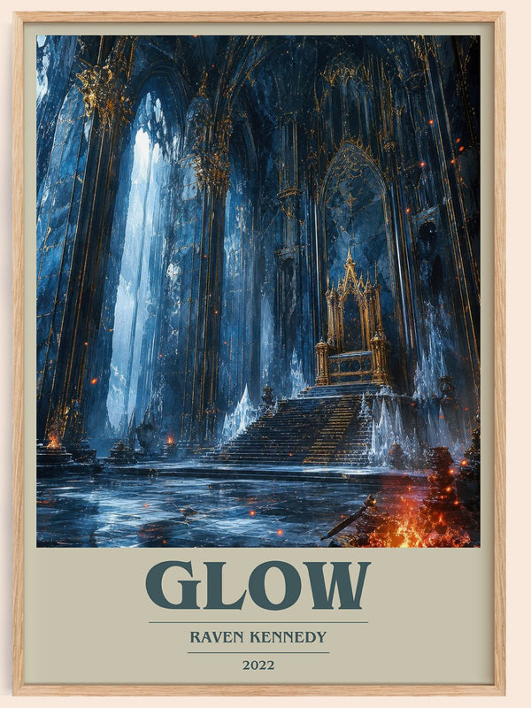 Glow book cover book poster by Raven Kennedy – framed literary art print