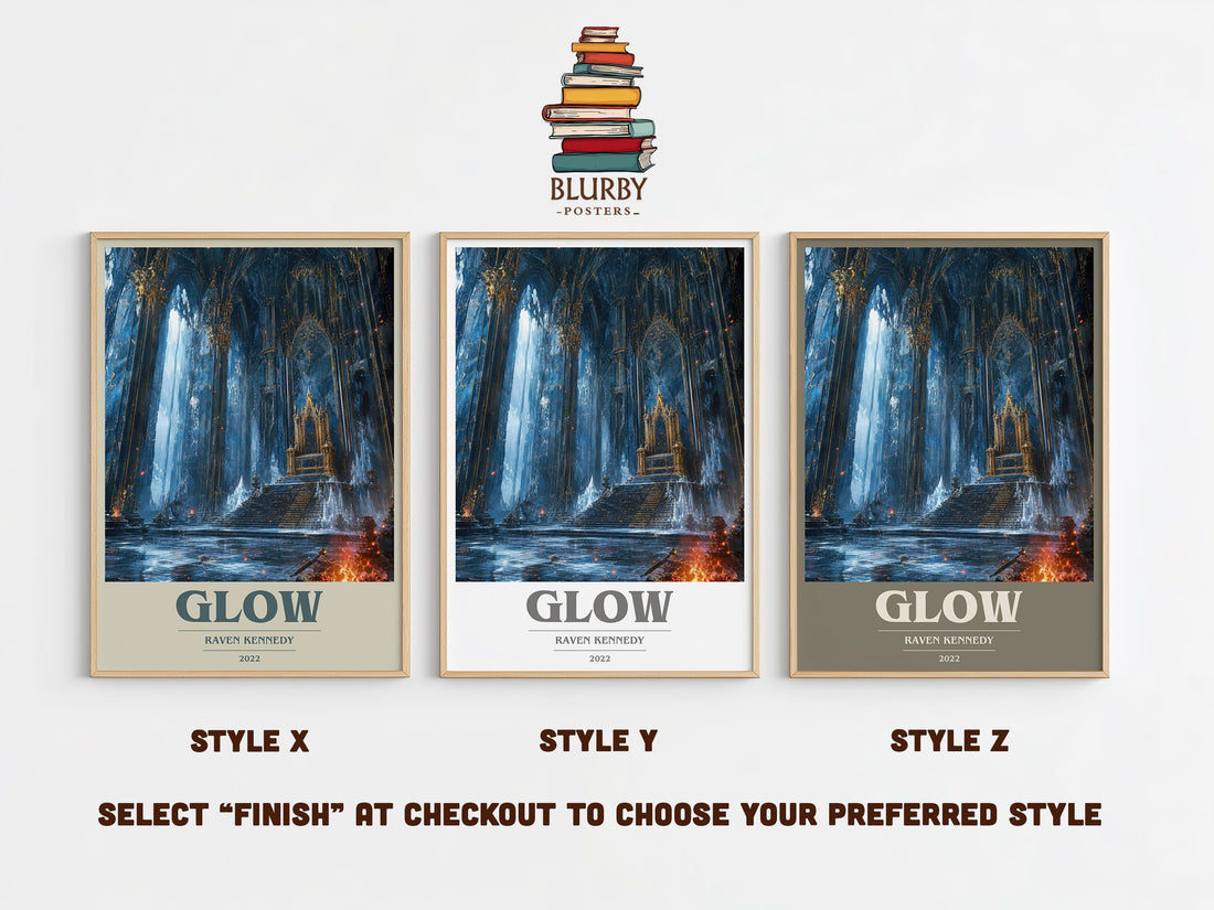 Glow book cover print in frame leaning in hallway – fantasy wall art (mockup)
