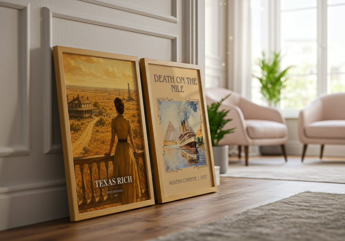 Texas Rich watercolour print framed by window – literary home decor