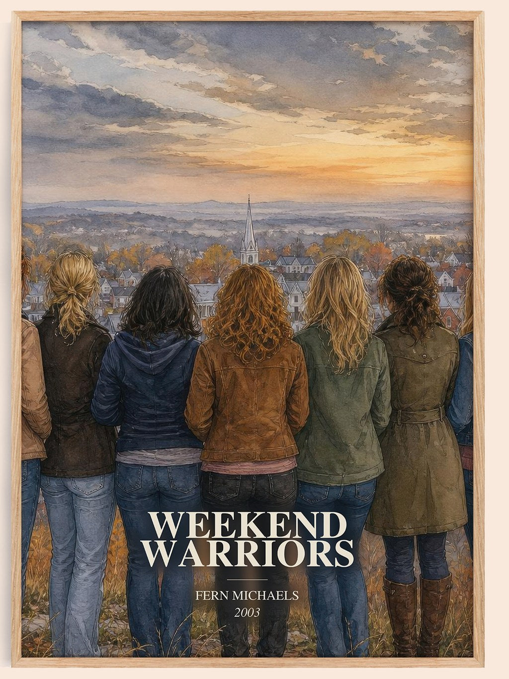 Weekend Warriors watercolour book poster by Fern Michaels – framed literary art print