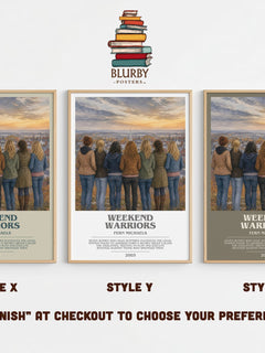 Weekend Warriors bookish print in frame leaning in hallway – contemporary fiction wall art