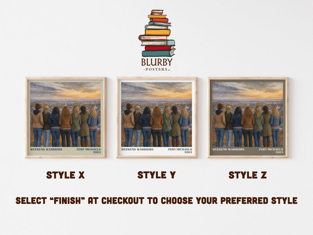 Weekend Warriors literary print in frame leaning in hallway – contemporary fiction wall art (mockup)