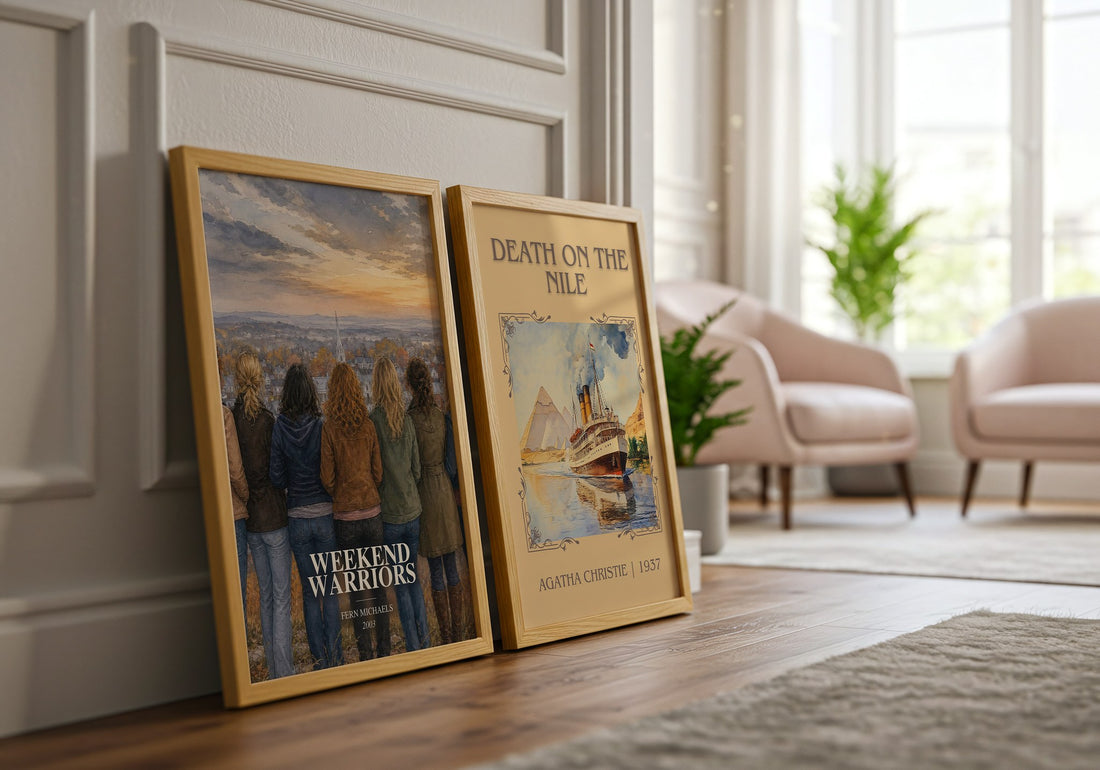Weekend Warriors watercolour print framed by window – literary home decor