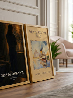 Sins of Omission watercolour print framed by window – literary home decor