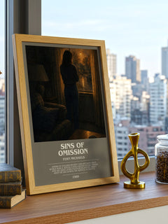 Sins of Omission bookish print framed by window – literary home decor