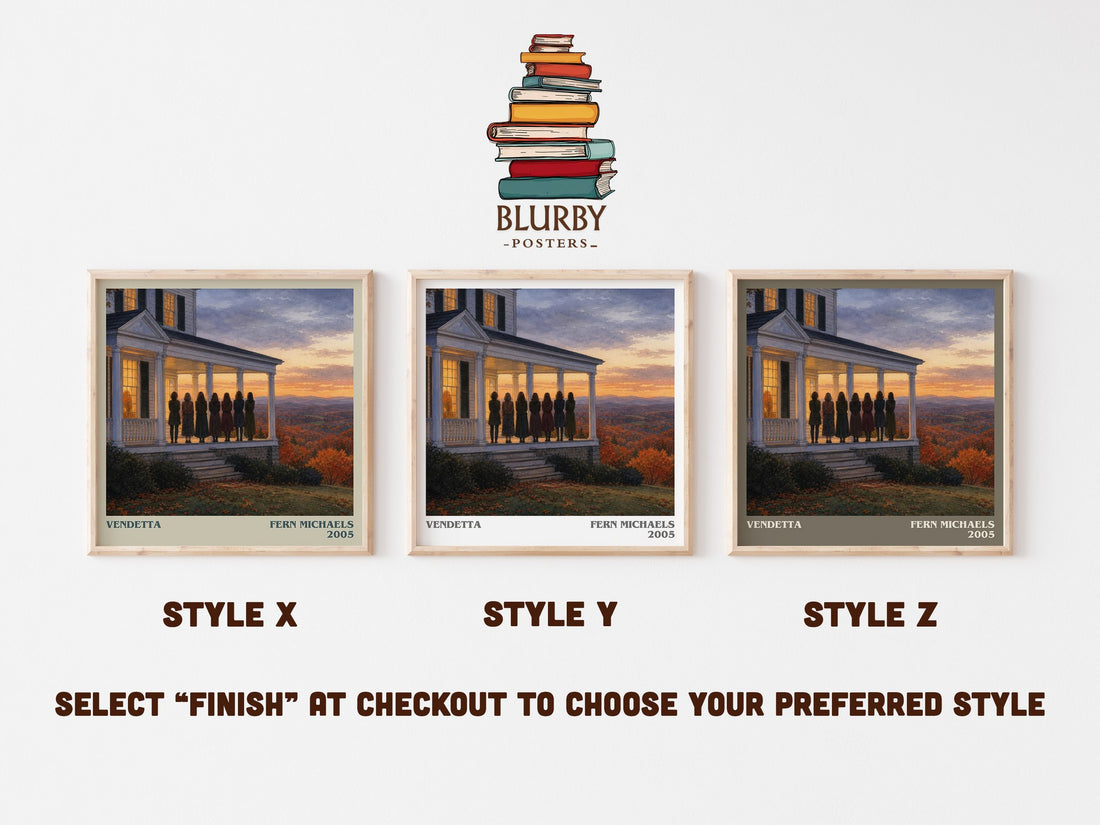 Vendetta literary print in frame leaning in hallway – legal thriller wall art (mockup)