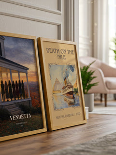 Vendetta watercolour print framed by window – literary home decor
