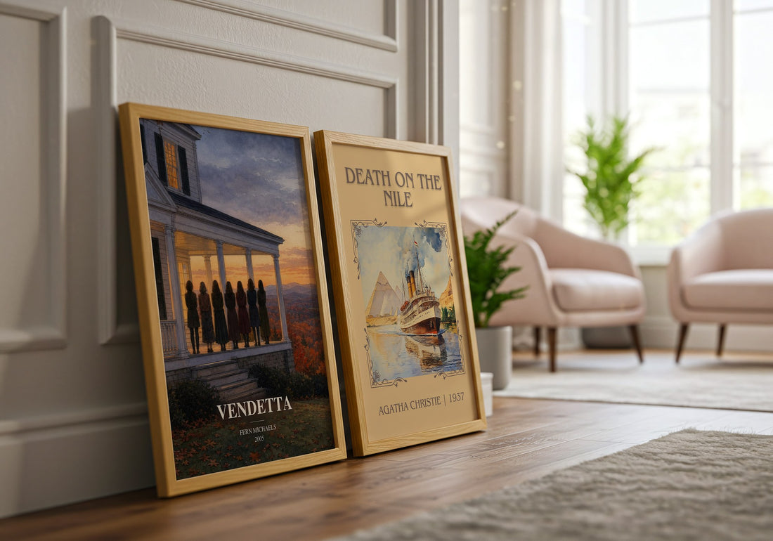 Vendetta watercolour print framed by window – literary home decor