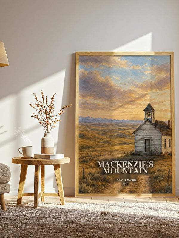 Mackenzie's Mountain watercolour print in frame leaning in hallway – romance wall art
