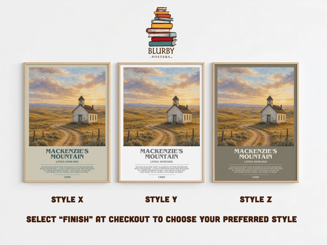 Mackenzie's Mountain bookish print in frame leaning in hallway – romance wall art (mockup)