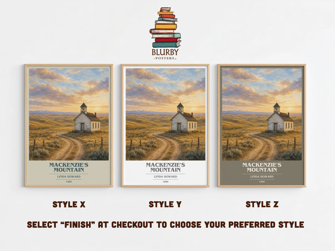 Mackenzie's Mountain book cover print in frame leaning in hallway – romance wall art (mockup)