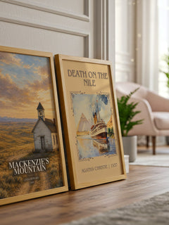 Mackenzie's Mountain watercolour print framed by window – literary home decor