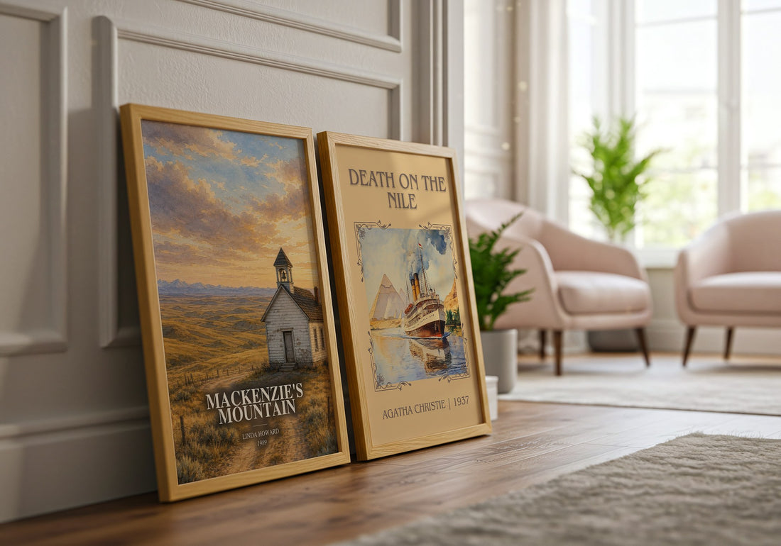 Mackenzie's Mountain watercolour print framed by window – literary home decor