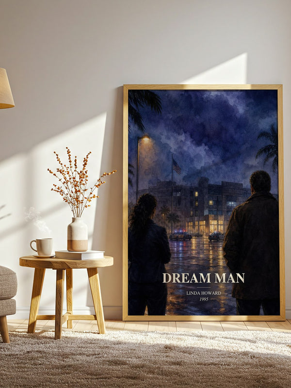 Dream Man watercolour print in frame leaning in hallway – thriller wall art
