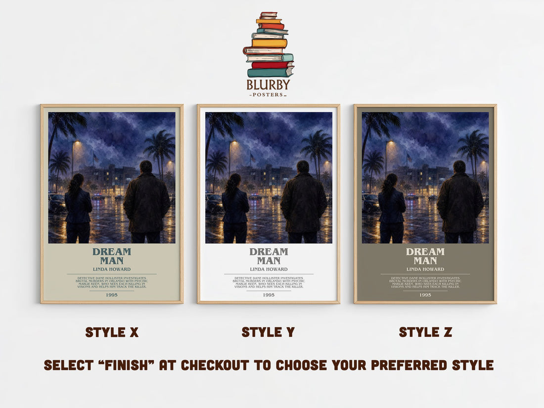 Dream Man bookish print in frame leaning in hallway – thriller wall art (mockup)