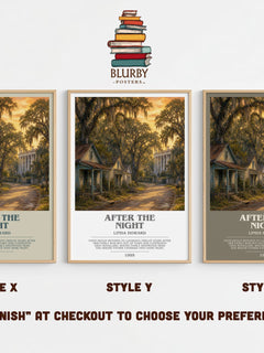 After the Night bookish print in frame leaning in hallway – romance wall art