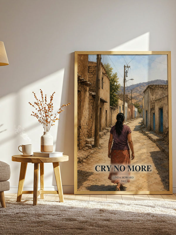 Cry No More watercolour print in frame leaning in hallway – thriller wall art