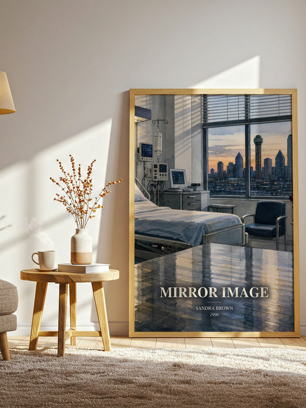 Mirror Image watercolour print in frame leaning in hallway – thriller wall art
