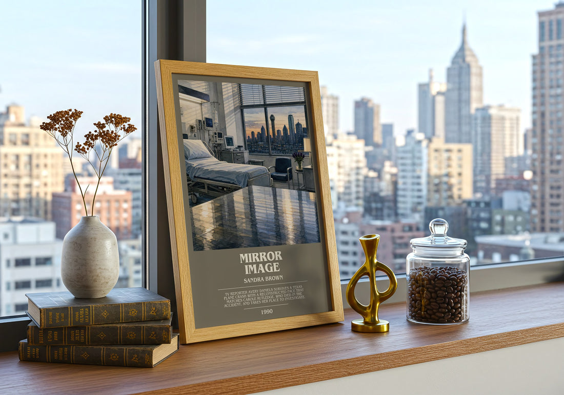 Mirror Image bookish print framed by window – literary home decor